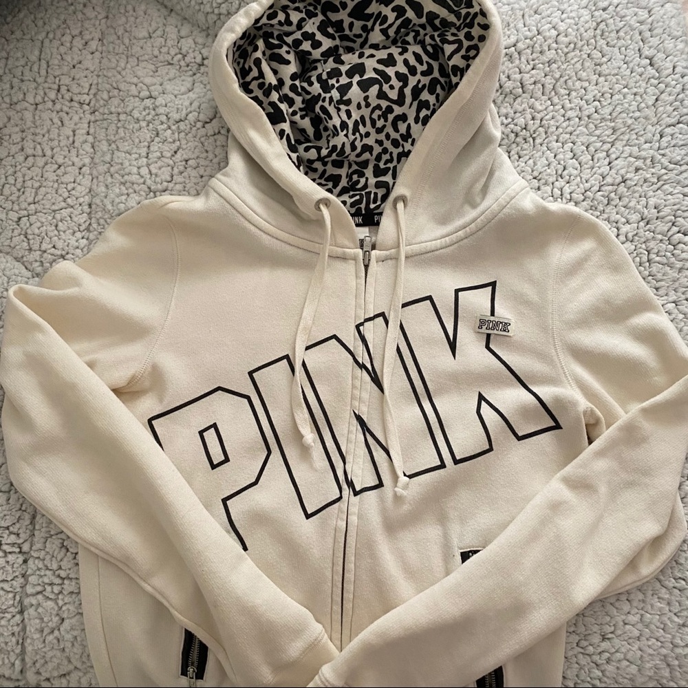 PINK White Cheetah Print Hoodie